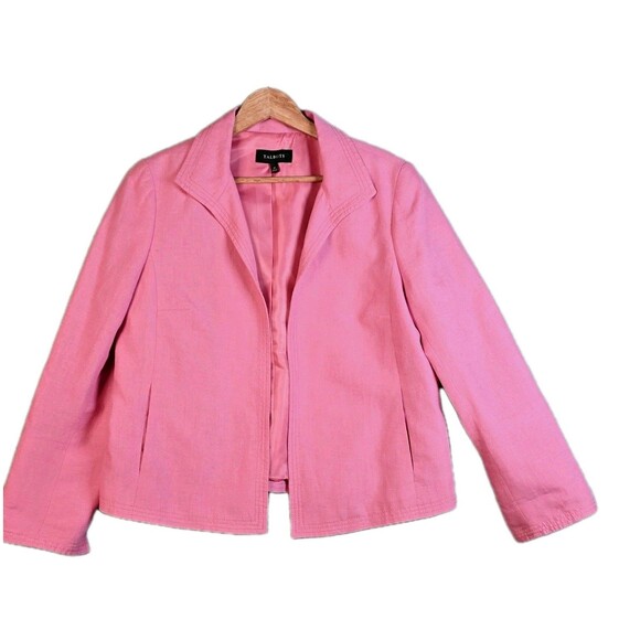 Talbots Womens Blazer 10 Pink Linen Open Classic Work Career Lined Pockets - Picture 12 of 16